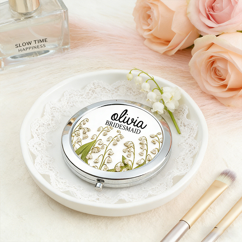 Personalized Bridesmaid Compact Mirror Dried Pressed Birth Floral Compact Mirror Custom Bride Name Compact Mirror Bachelorette Party Mirror Bridal Shower Gift for Her