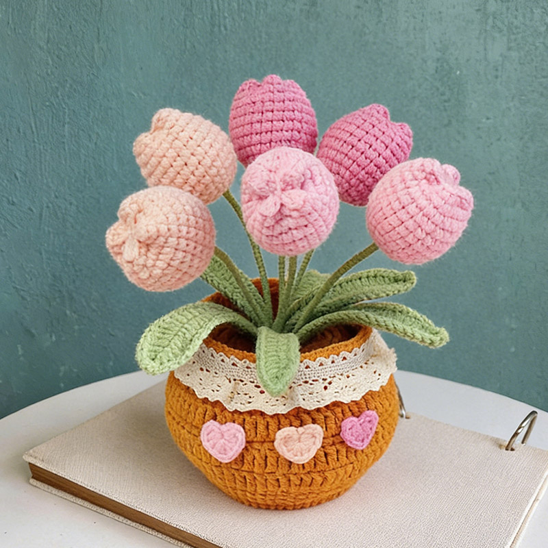Mothers Day Gift Handmade Knitted Flower Pot Crochet Tulip Plant Gift for Mom Grandma Mother's Day Gifts