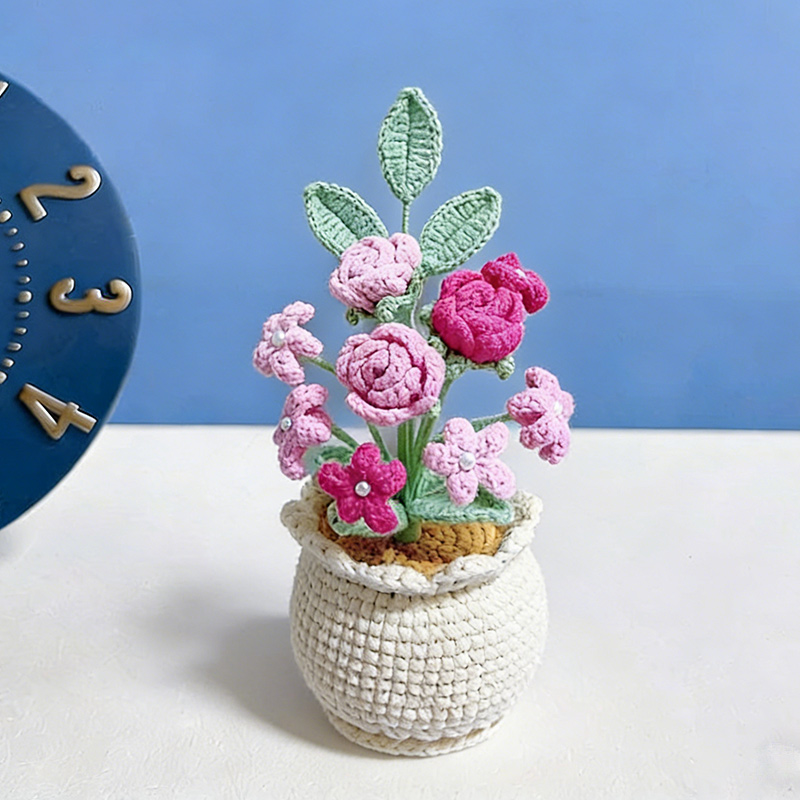 Mothers Day Gift Handmade Knitted Flower Pot Crochet Baby's Breath Roses Mars Orchid Plant Gift for Mom Grandma Mother's Day Gifts