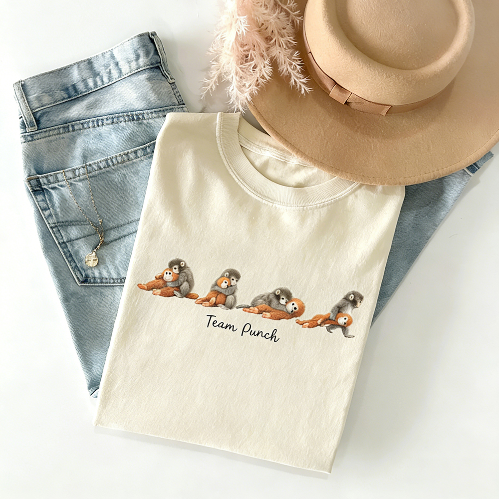 Team Cute Baby Monkey T Shirt Adorable Monkey with Plush Toy Design Emotional Support Gift for Animal Lovers Mothers Day Shirt