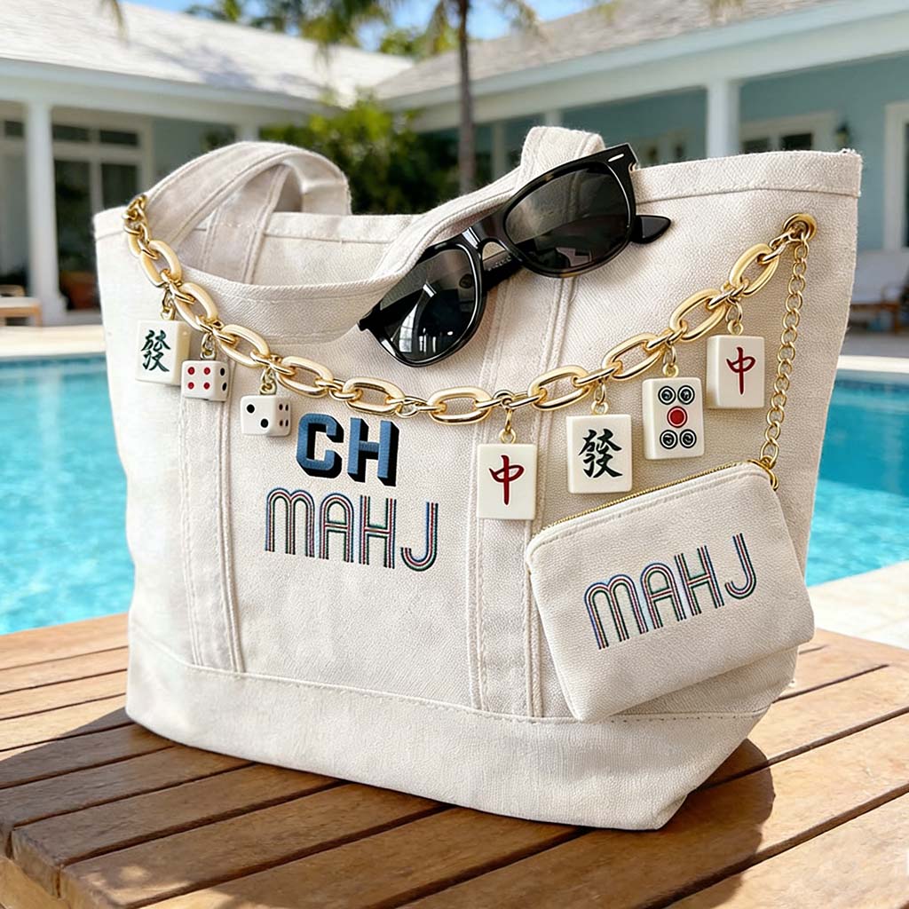 Personalized Embroidered Mahjong Tote Bag Custom Gift Bachelorette Party Bags Teacher Mom Embroidery Needlepoint