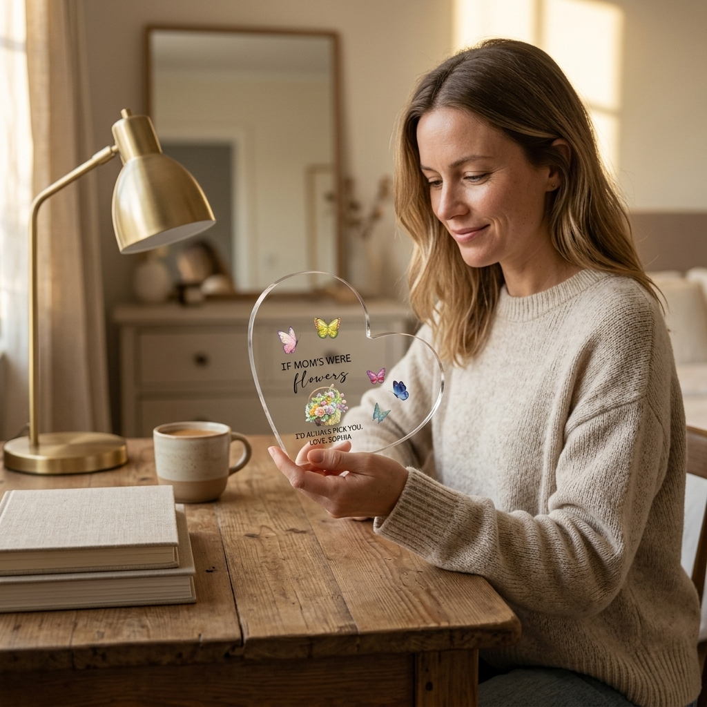 Personalized Heart Acrylic Plaque – ‘If Moms Were Flowers, I’d Pick You’ Mother’s Day Gift
