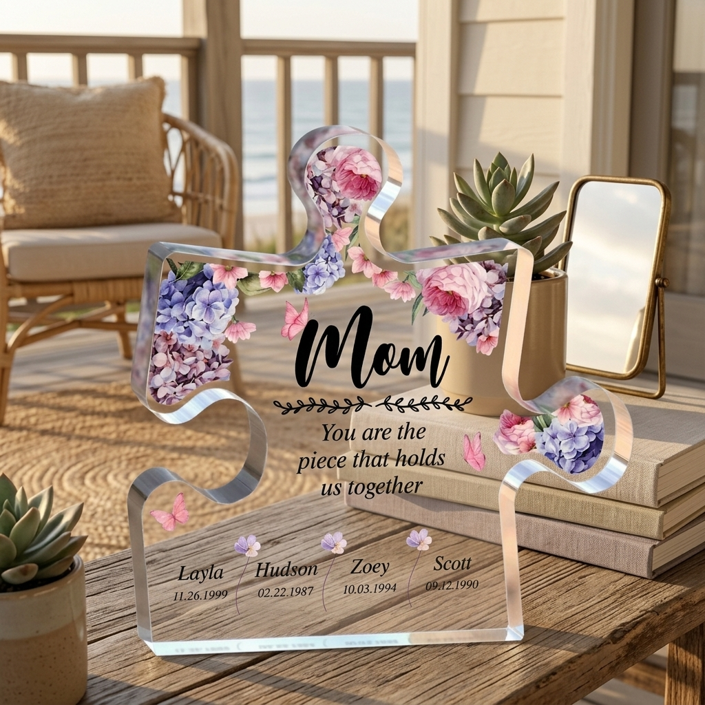 Personalized Puzzle Piece Acrylic Plaque – ‘Mom,You Are the Piece That Holds Us Together’ Mother’s Day Gift