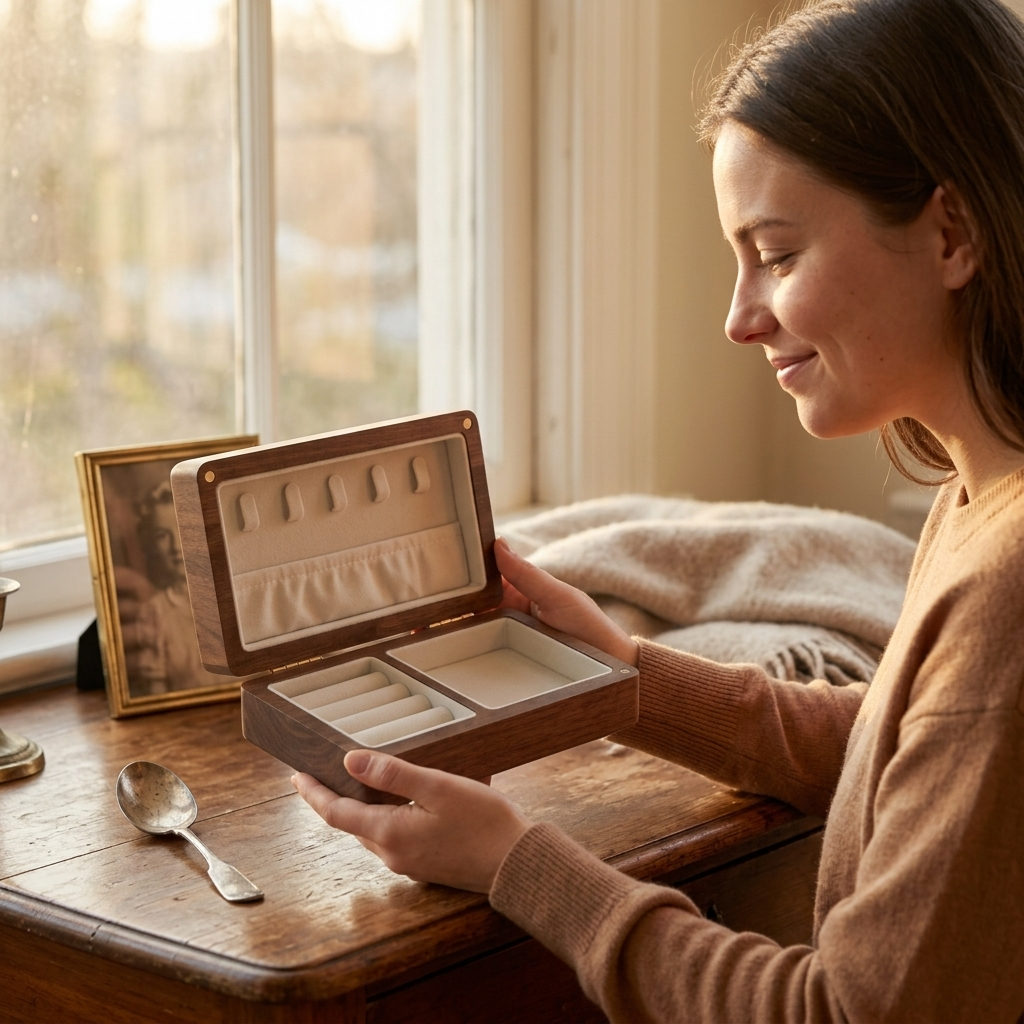 Personalized Walnut Jewelry Box with Name Engraving Mother's Day Gift for Mom