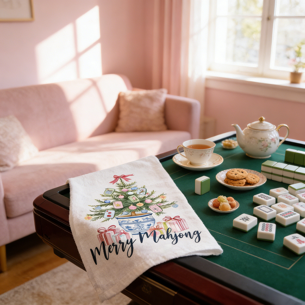 Mahjong Party Tea Towel Merry Mahjong Kitchen Decor Mahjong Theme Hand Towel for Tea Time or Game Night Gift