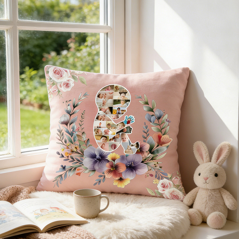 Personalized New Mom Birth Flower Pillow with Baby Photos Happy 1st Mother's Day Throw Pillow Mothers Day Gift For Mom