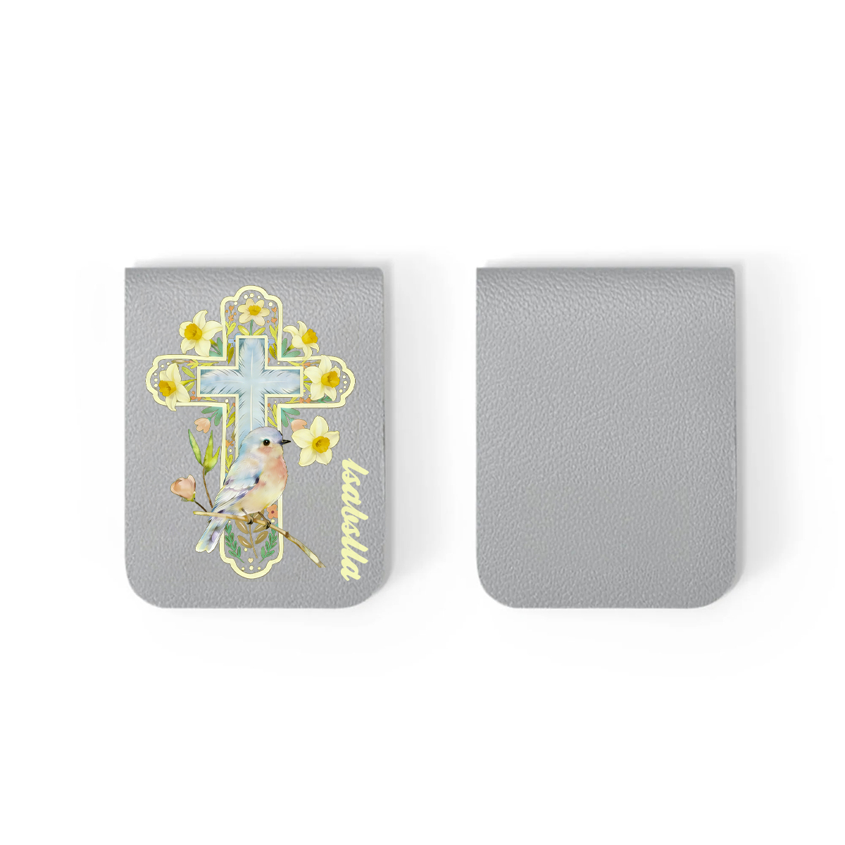 Daffodil Robin Cross Bookmark, Christian Reading Gift, Customizable with Name, Leather Artistic Book Clip Book Lover Gift 