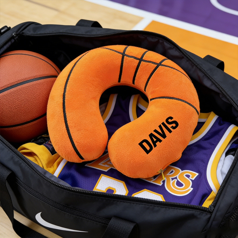 Personalized Basketball U-Shaped Pillow with Custom Name for Sports Fans and Travelers