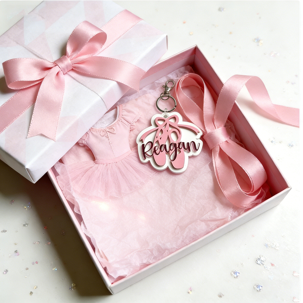 Custom Name Ballet Slipper Keychain Adorable Pink Acrylic Charm for Dance Bags and Personalized Ballerina Gifts