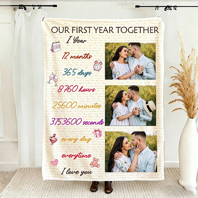 Personalized Our First Year Together Couple Blanket Photo Blanket for Couple Anniversary Gift for Her 
