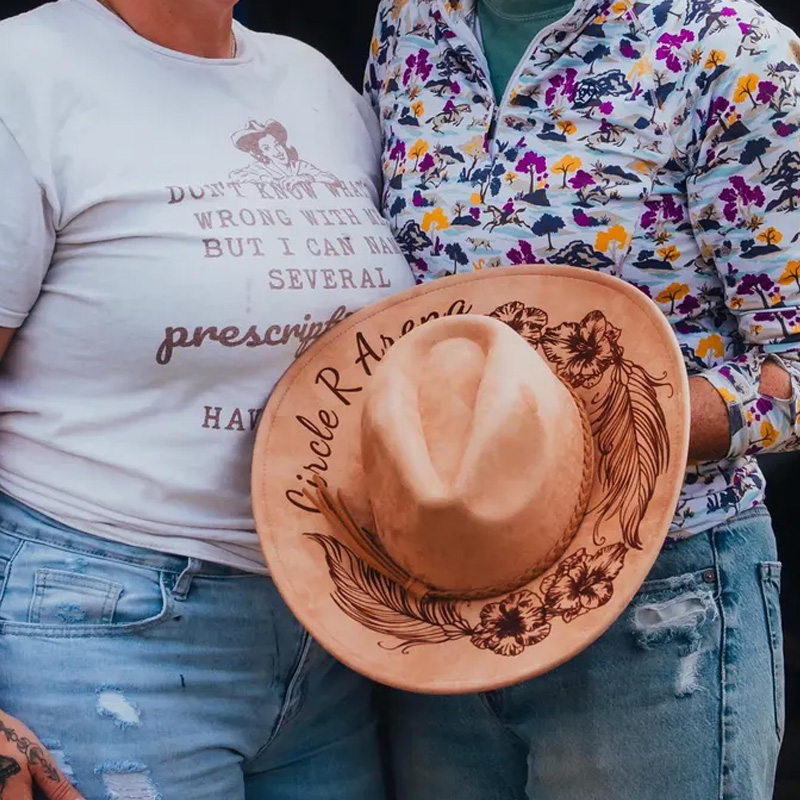 Personalized Vegan Suede Burned Hat Birth Month Floral Western Style Cowboy Cowgirl Hats She is a Wildflower Fedora Hat Wide Brim Hat Gifts for Equestrain Lovers