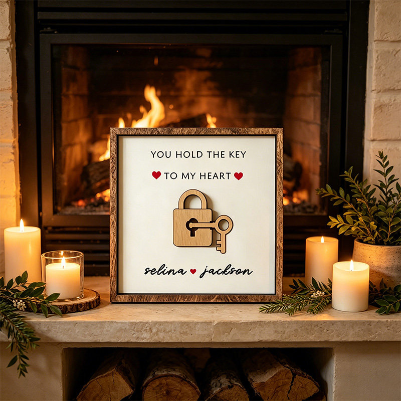 Personalized Wooden You Hold The Key to My Heart Couple Wooden Sign Plaque Custom Wooden Sign Gift for Couple Valentine's Day Gift for Couple