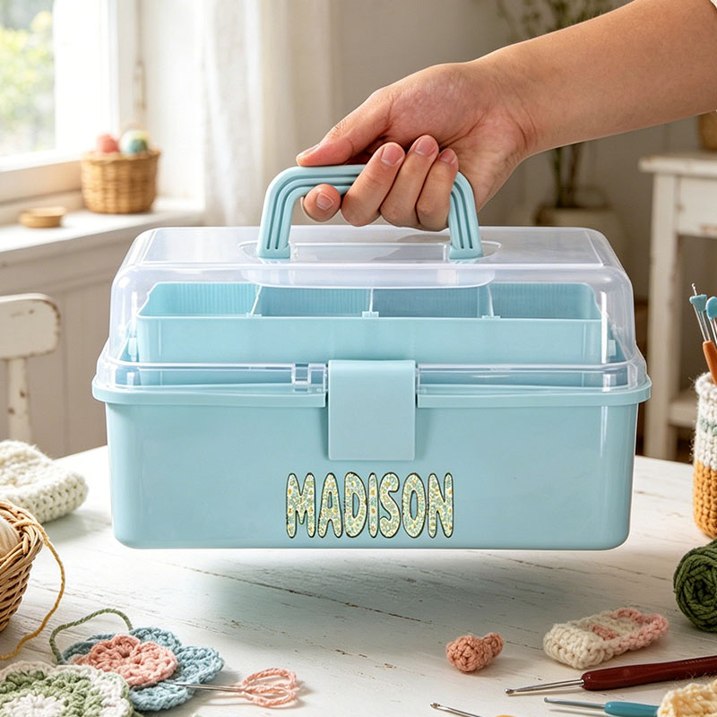 Personalized Crochet Hook Tackle Box Organizers and Storage Craft Organizers and Storage Three Layer Sewing Box With 2 Trays Medicine Storage Box With Handle For Nail Makeup Diamond Painting Building Blocks