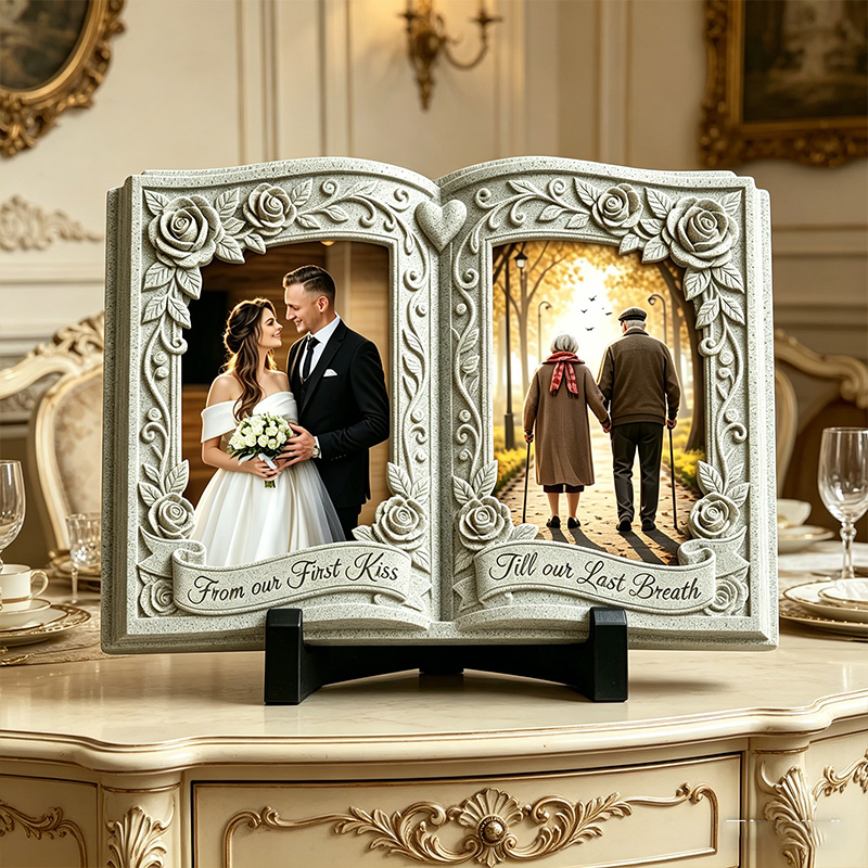 Personalized Couple Open Book Photo Stone with Stand Vintage Couple Plaque Valentine Gift for Couple
