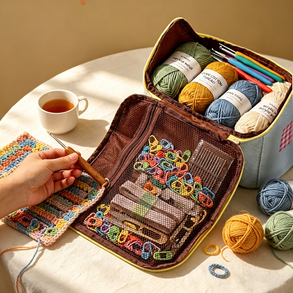  Personalized Handmade Large Capacity Waterproof Crochet Hook Organizer Bag Portable Multi Functional Storage for Yarn Lovers