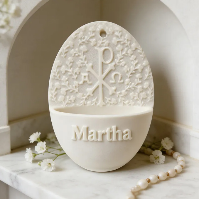 Personalized Chi Rho Holy Water Font for Home with Custom Name Catholic Catholic Home Decor Prayer Corner Decor Religious Gift Catholic Gift