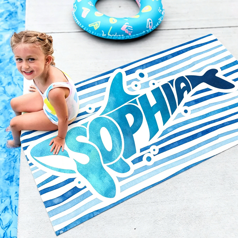 Personalized Ocean Wave Name Graphic With Animal Motif For Kids Summer Swim Pool And Sea Adventure Beach Towel