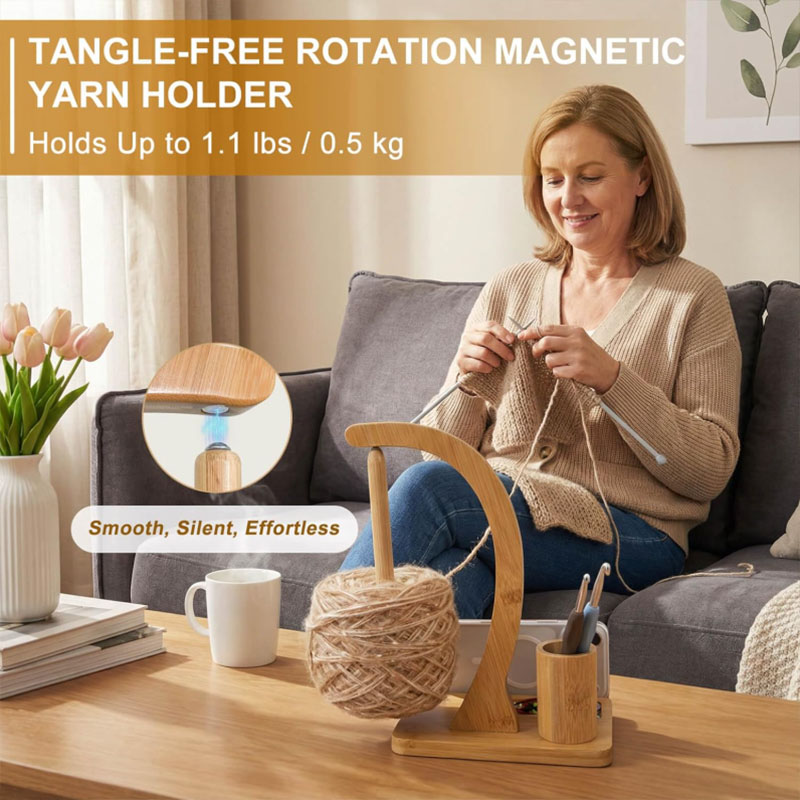 Personalized Yarn Holder Wooden Ball Holder Multifunctional Magnetic Wool Holder Rotating Yarn Holder Wooden Yarn Dispenser with Stand Suitable for Crochet Yarn and Knitting