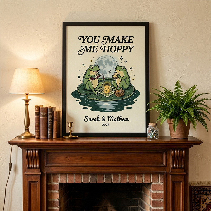 Personalized You Make Me Hoppy Frog Couple Wall Art Couple Canvas Frog Print Poster Romantic Love You Longer Wall Decor Anniversary  Gift Couple Frog Home Decor