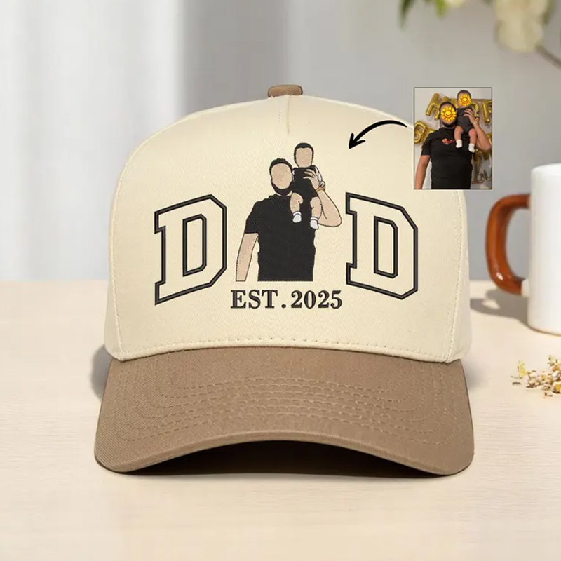 Personalized Portrait Embroidered Dad Hat Father's Day Gift For Dad Custom Dad Photo Hat Gift For Him Dad Est Embroidery Hat
