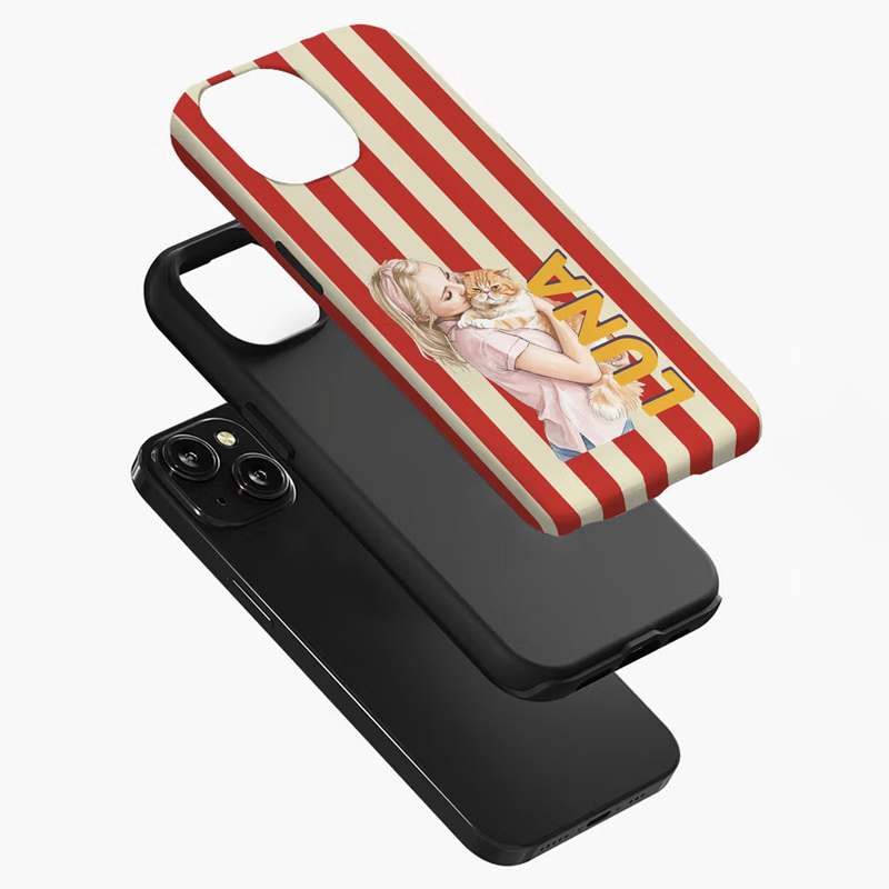 Personalized Retro Stripe Photo Phone Case for iPhone with Name Daily Use Birthday Gift for Family Friend