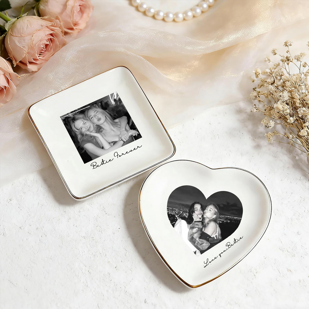 Personalised Photo Trinket Dish With Custom Jewelry Ring Dish, Wedding Gift, Bridesmaid Proposal, Trinket Tray for Best Friend, Bestie