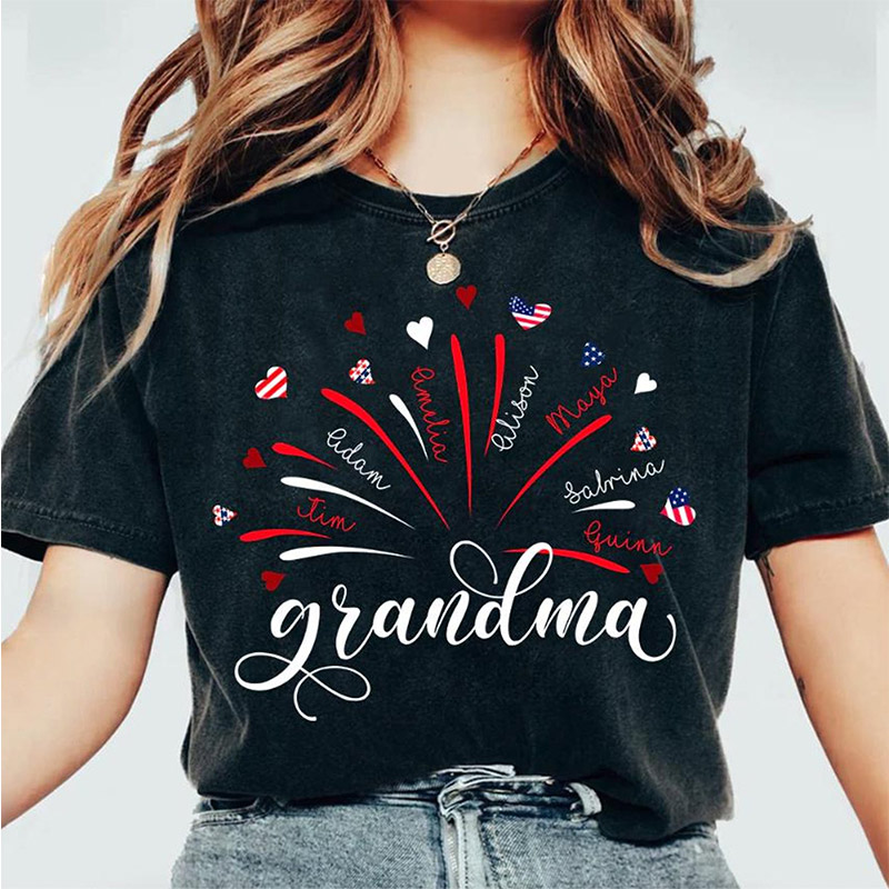 Personalized Firework USA Flag Grandma And Kids Shirt America 250th Shirt For Patriotic Nana Gigi Mimi 4th of July Independence Day Gift