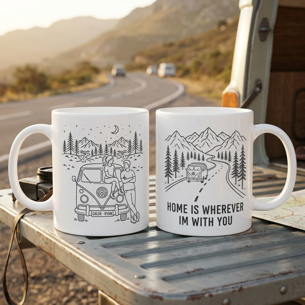 Personalized Home is Wherever I'm with You Mug Couple Gift Personalized Anniversary Camping Gift Custom Outdoor Coffee Cup Partners for Life Newlyweds Gift Wedding Couple Gift