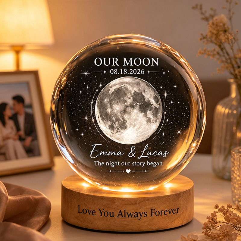 Personalized Our Moon Crystal Ball Night Light Custom Night Sky By Date Gift Wedding Anniversary Gift Gift for Wife Husband Couple Gifts