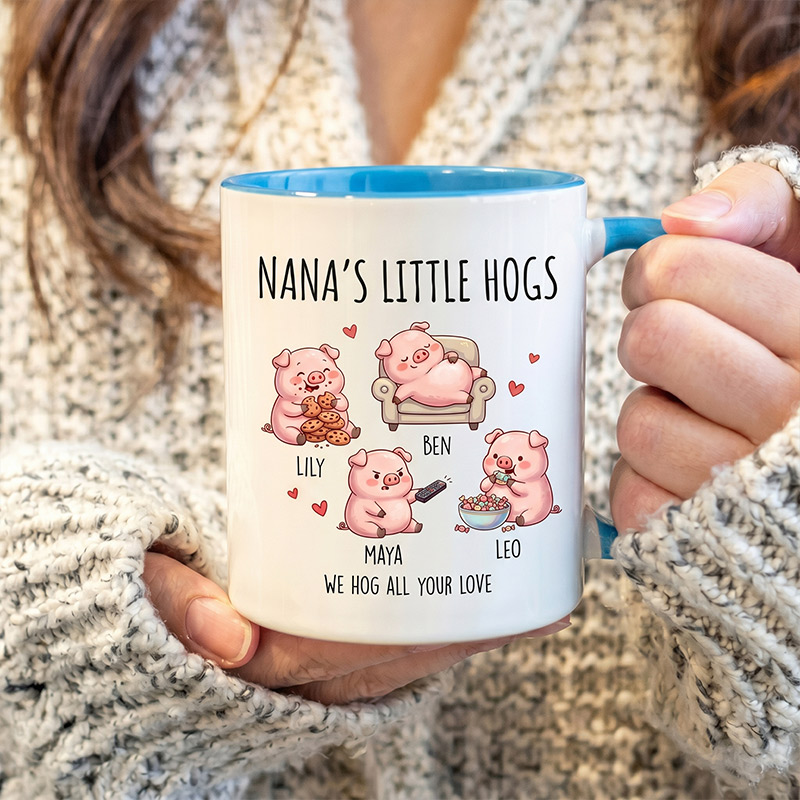 Personalized Nana's Little Hogs Mug Custom Mug with 1-6 Kids Names Gift Birthday For Nana Christmas Gift