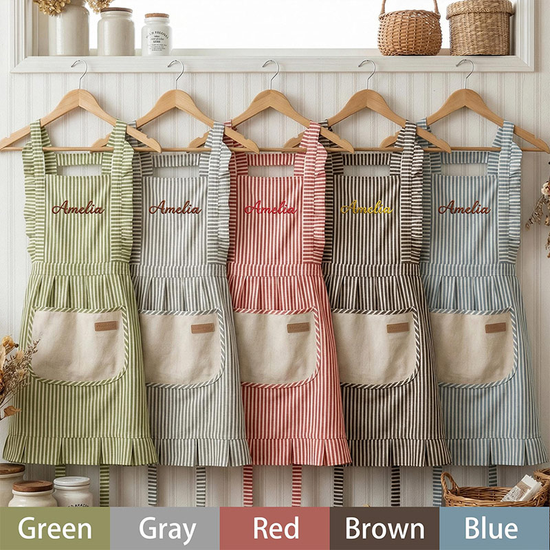 Personalized Striped Apron with Pockets Embroidered Baking Kitchenwear Baking Apron with Name Baking Lover Gift