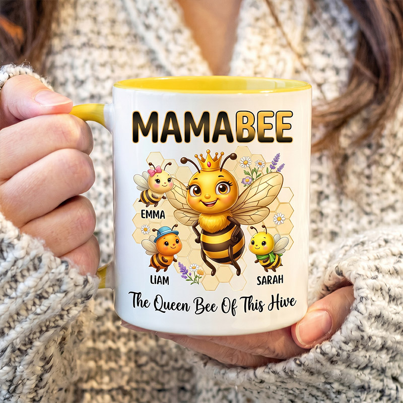 Personalized Mamabee Mug Custom Mug with 1-6 Kids Names Gift Birthday For Mom Mother's Day Christmas Gift