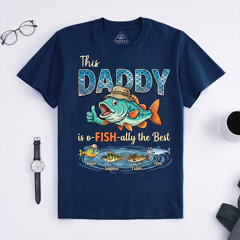 Personalized This Daddy Is o-FISH-ally the Best Shirt Custom Dad T Shirt with 1-8 Kids Names Dad Birthday Gift for Him