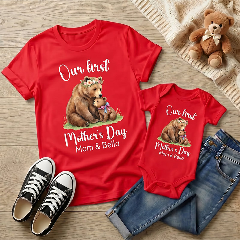 Personalized Our First Mother's Day Shirt Mommy and Me Funny Shirt Mom Baby Matching Shirts New Mom Gift