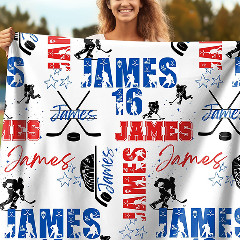 Personalized Hockey Blanket with Custom Name, Number, and Font Colors