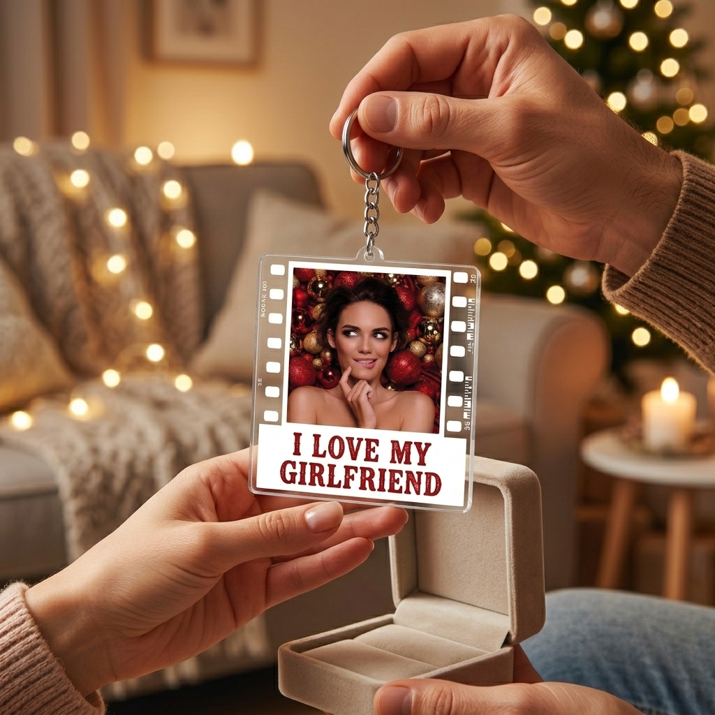 Personalized I Love My Girlfriend Keychain Film Style Photo Acrylic Keychain Anniversary Valentine's Gift Keychain for Him