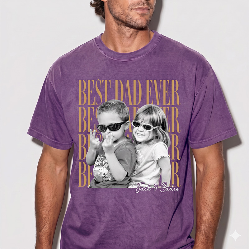 Personalized Dad Vintage Photo Shirt Best Dad Ever Shirt with Kids Photo Funny Dad Shirt Dad Christmas Gift