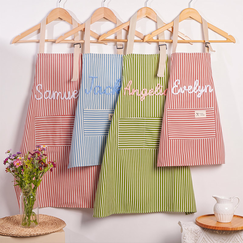 Personalized Striped Cooking Apron with Pocket Mom & Kids Apron Custom Matching Aprons with Pockets Name Kitchen Apron Gift for Cooking