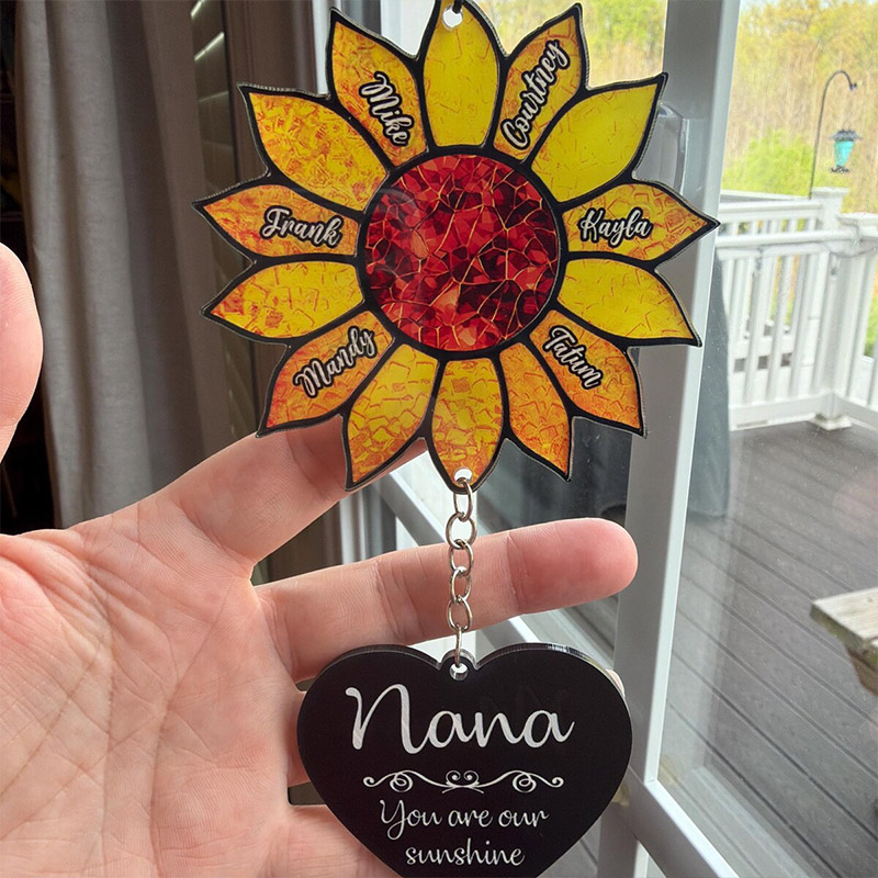 Personalized Nana Sunflower Wind Chime Custom Grandkids Names You are My Sunshine Suncatcher Nana Gift Mom Birthday Gift