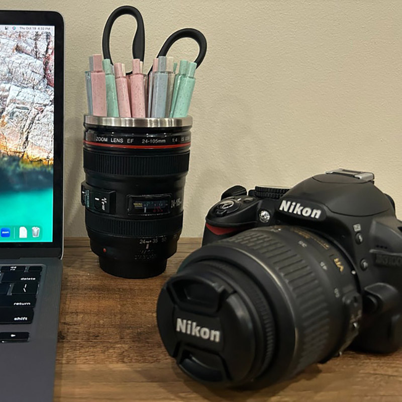 Personalized Camera Lens Pen Holder Gift for Photographer Desk Organizer for Photography Lover Office Pencil Cup Photography Accessories