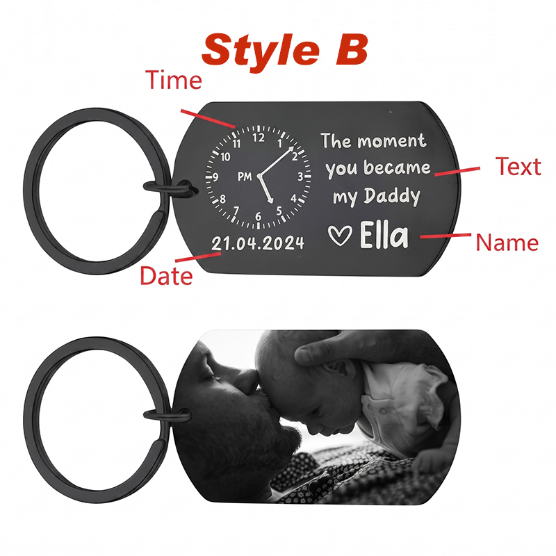 Personalised The Moment You Became My Daddy Photo Keyring Custom Dad Keychain with New Born Baby Photo Gift for New Daddy Mommy