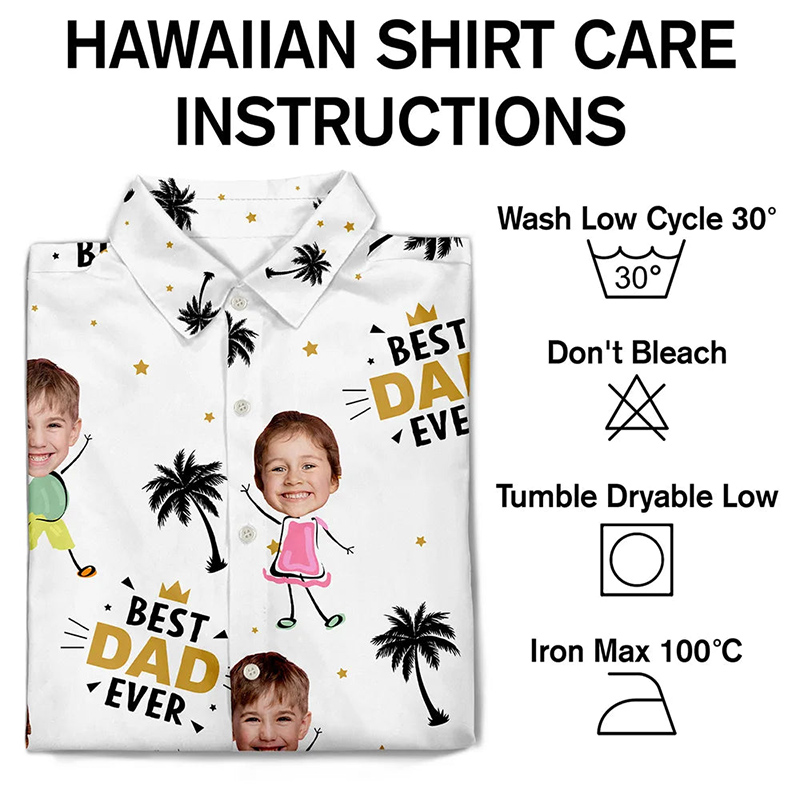 ]Personalized Photo Best Dad Ever Coconut Palm Custom Hawaiian Shirt with 1-10 Kids Photo Dad Gifts
