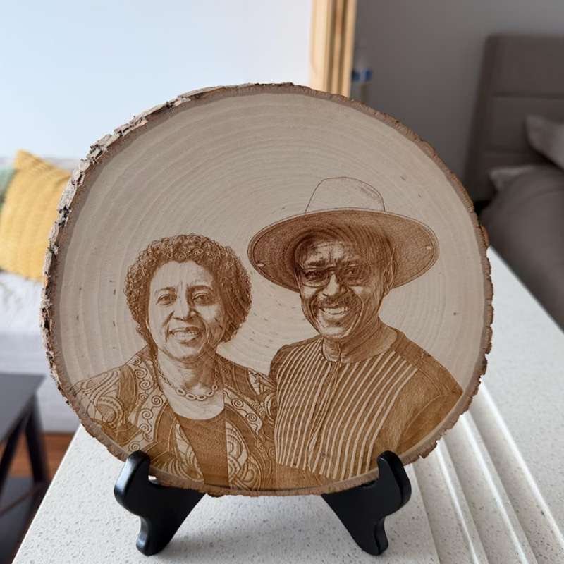 Personalized Wood Photo Engraving Custom Wedding Photo on Wood Slice Engraved Log Slice Gift for Couple Photo Gift for Her Him