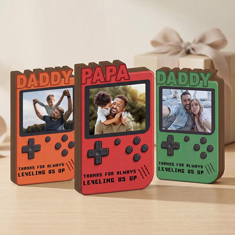 Personalized Gift for Gamer Dad Custom Photo Dad Frame Retro Game Console Photo Wooden Block Sign Game Lover Room Decor Christmas Gift