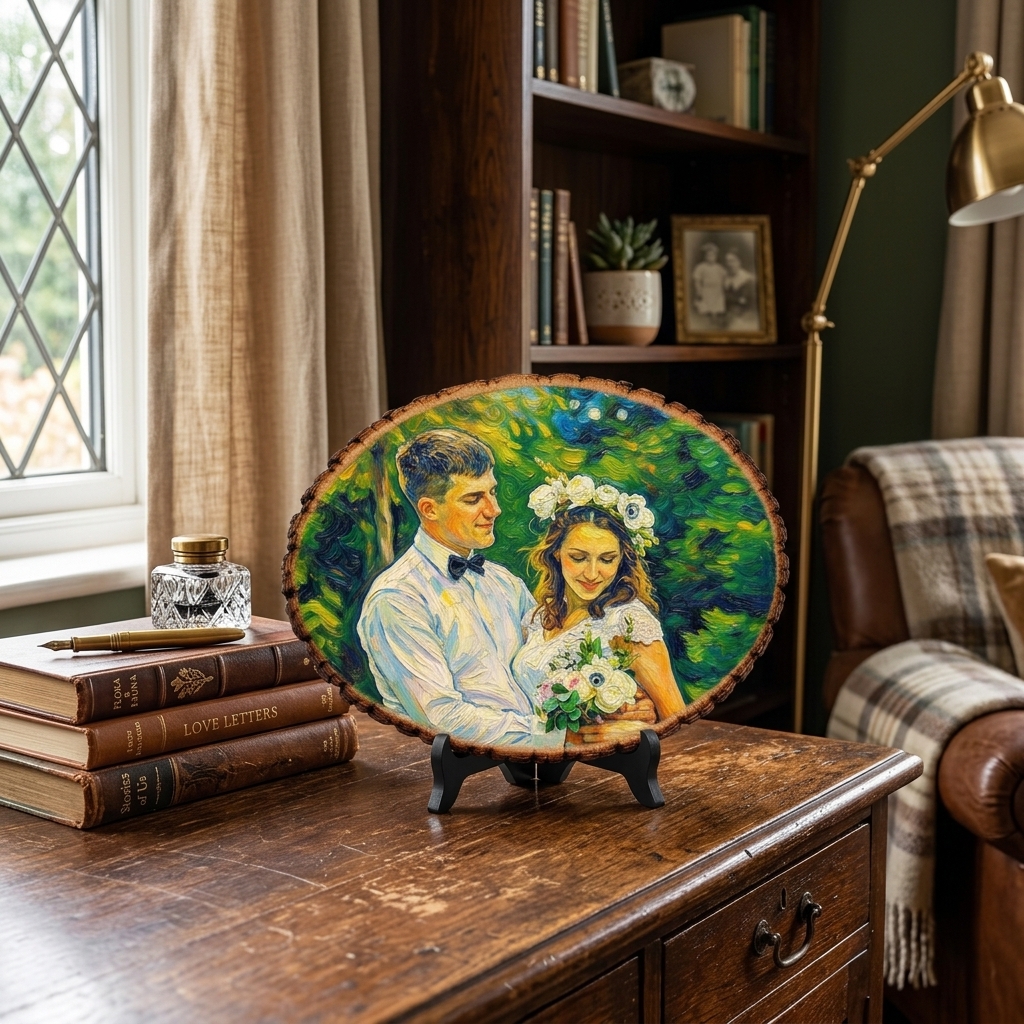 Personalized Painting Photo Engraving Basswood Keepsake Custom Photo Art on Wood Slice Engraved Log Slice Gift for Couple Photo Gift for Her Him