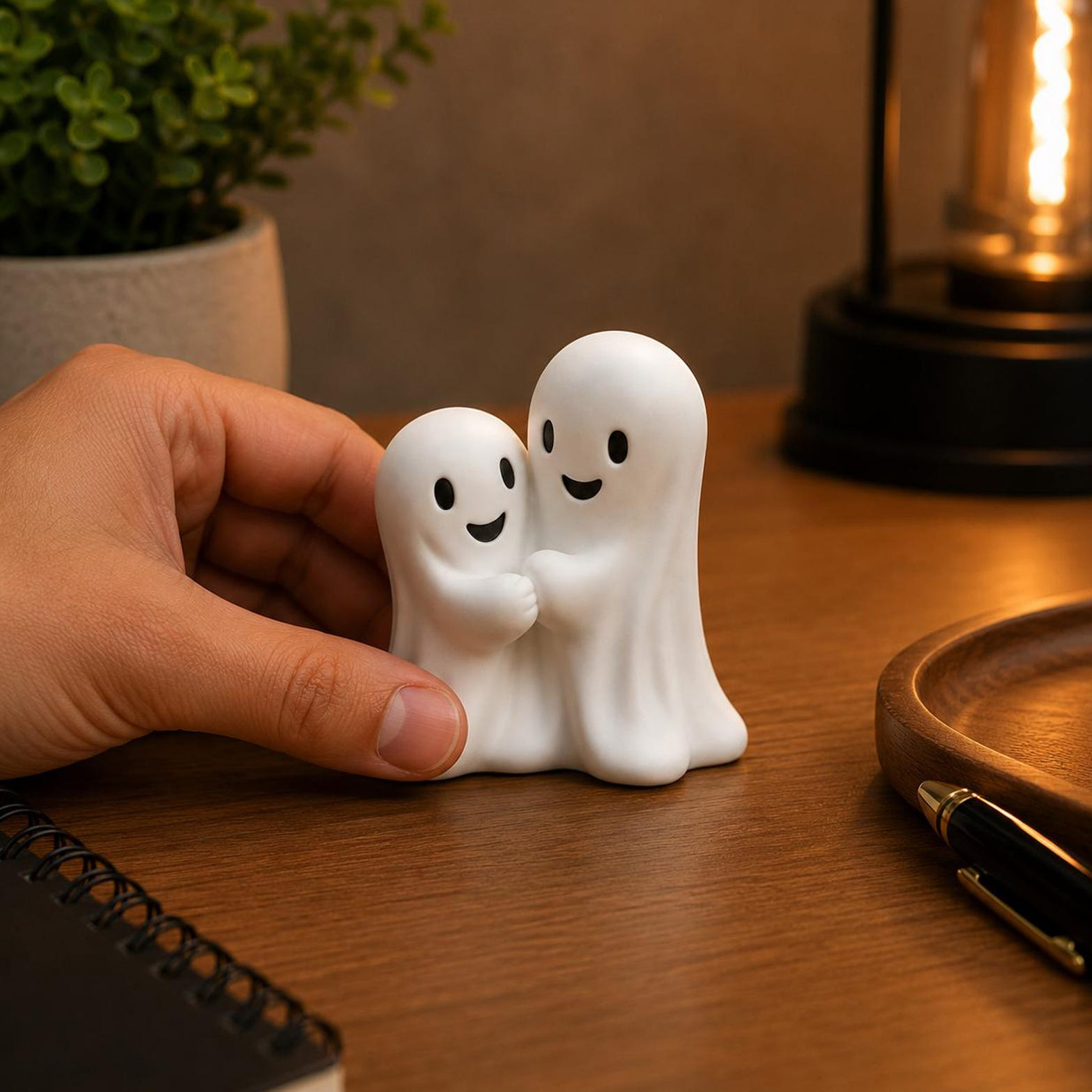 Personalized 3D Printed Ghost Hug Figurine Cute Ghost Couple Statue Kawaii Desk Decor Romantic Shelf Ornament Halloween Decor Gift for Couples