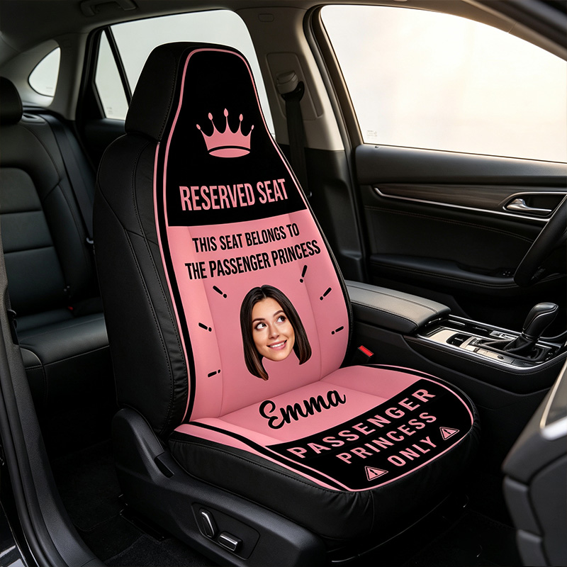 Personalized Reserved For Princesses Only Photo Car Seat Cover Gift for Wife Girlfriend Unique Car Gift