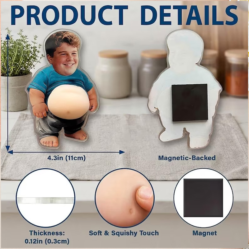 Personalized Funny Daddy Squishy Belly Anti-collision Acrylic Fridge Magnet Dad Birthday Gift For Him Custom Dad Photo Magnet