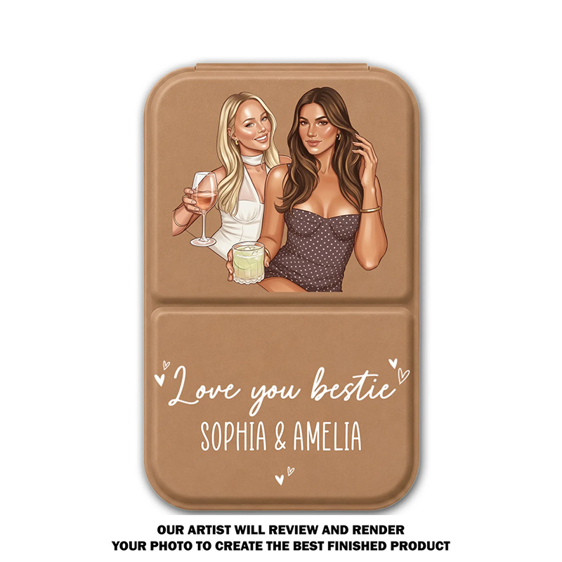 Personalized Love You Bestie Pocket Leather Mirror with Names Best Friend Photo Mirror Custom Unique Bestie Gift Bridesmaid Gift Wedding Bride Gift