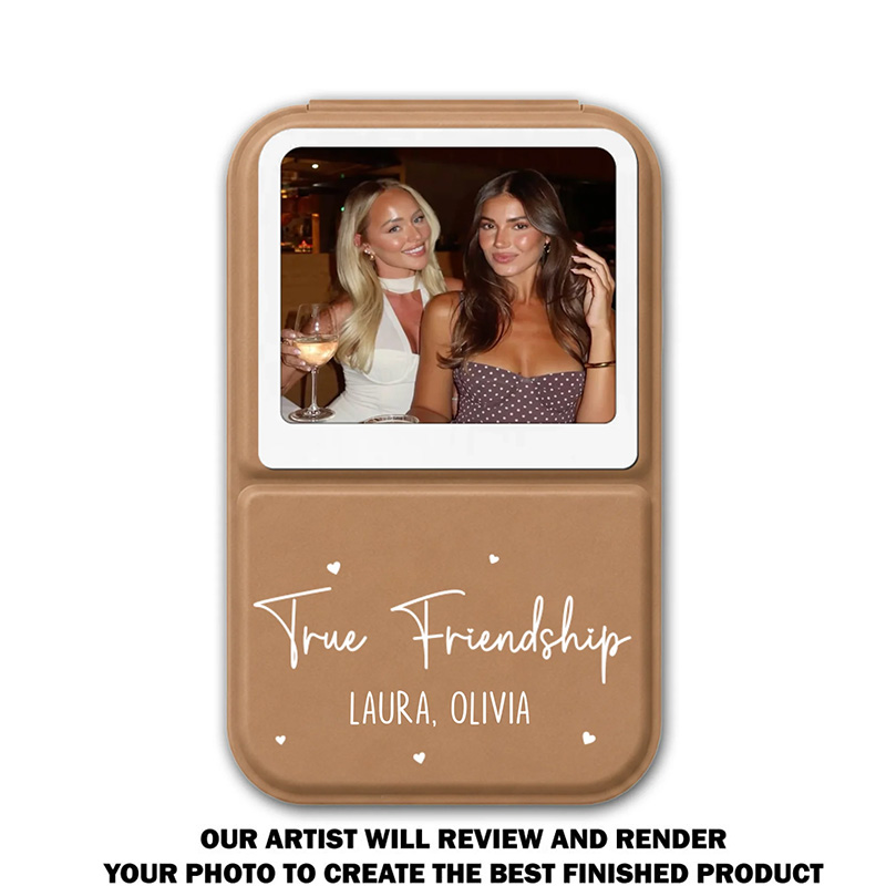 Personalized Bestie Pocket Leather Mirror with Names Best Friend Photo Mirror Custom Unique Bestie Gift Bridesmaid Gift Wedding Bride Gift